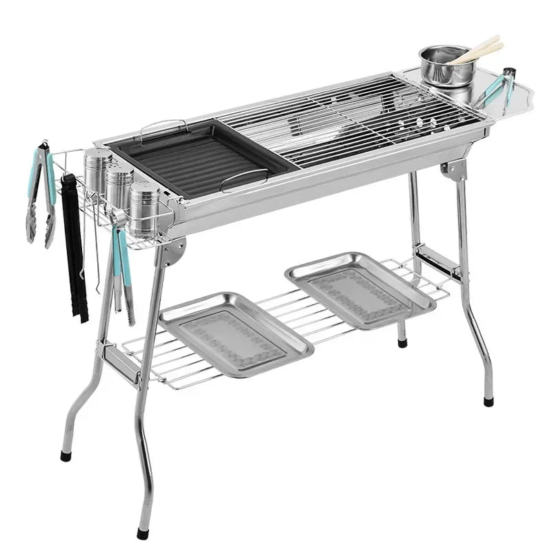 Stainless Steel Charcoal Grill Barbecue Tool Portable Free Installation Handle Folding  BBQ Cooking Grid  For  Park