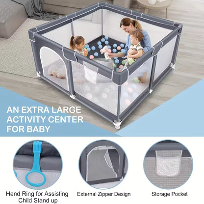 Uanlauo Beige Small Baby Playpen - 50x50in Playpen for Babies and Toddlers, Safe Indoor Play Pen, Baby Pen with Storage Bag and Breathable Mesh