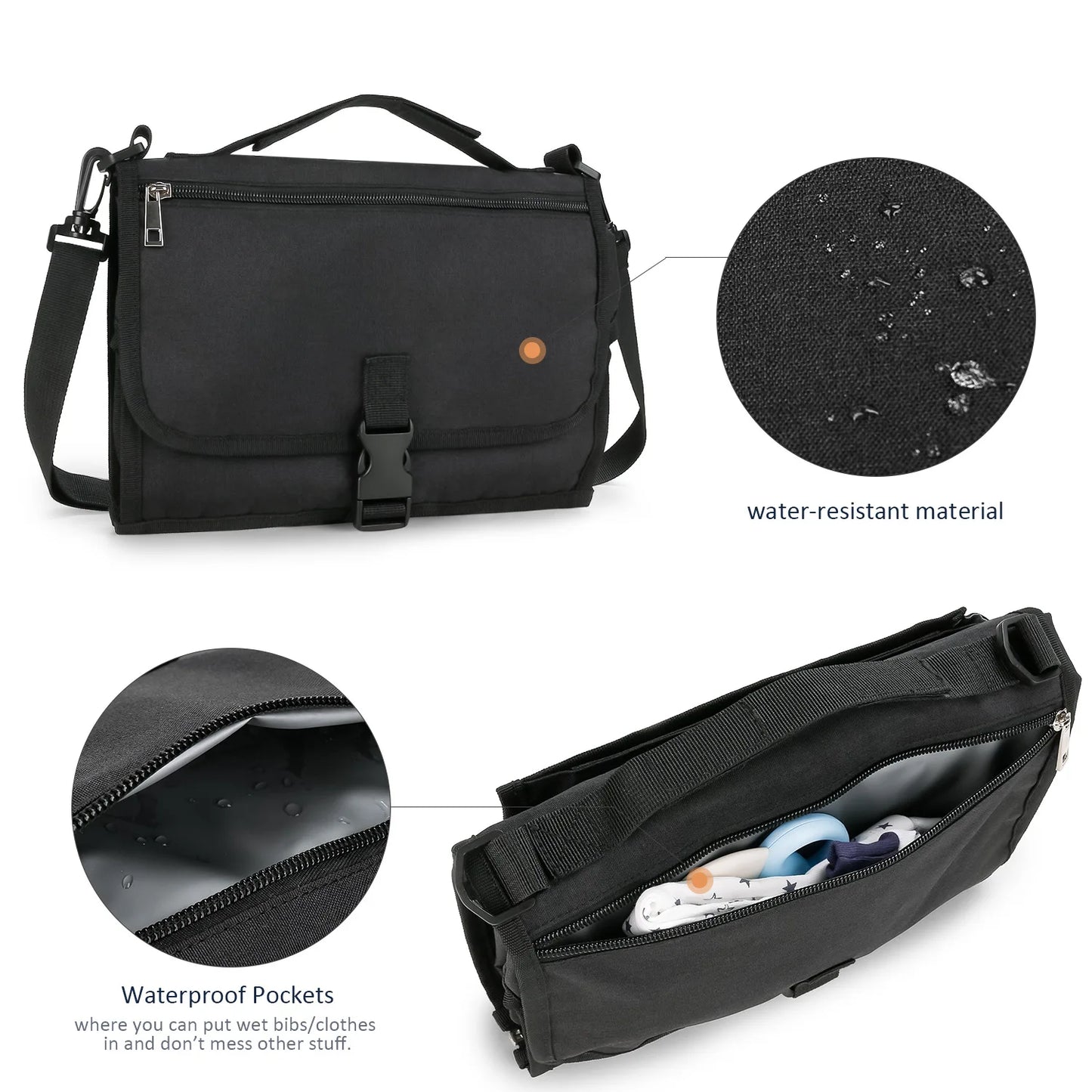 3 in 1 Diaper Changing Pad Portable Baby Changing Pad with Pockets Waterproof Travel Diaper Changing Hand Folding Diaper Bag