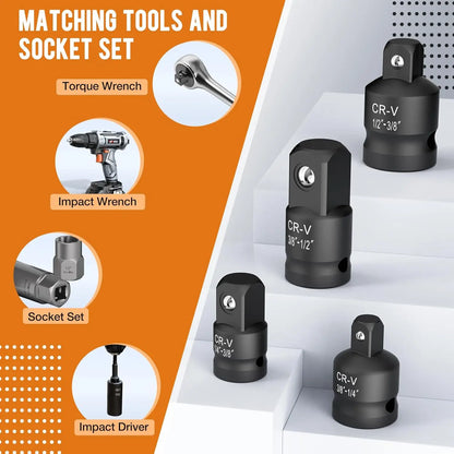 4/6/8/10 Impact Socket Wrench Adapter Set Professional 1/4 3/8 1/2 3/4 Inch Square Drive Adaptor Reducer Spanner Tool ﻿with Case