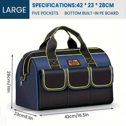 Tool Bag for Men with Waterproof Hard Bottom, Heavy Duty Tool Bag Wide Mouth Tote for Various Instrument, Electrician Carpenter Mechanic
