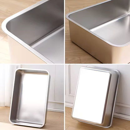 Stainless Steel Cat Litter Box - Large Metal High-Sided Pan for Cats, Pets, Non-Stick, Odor-Free, Easy to Clean, Splash-Proof