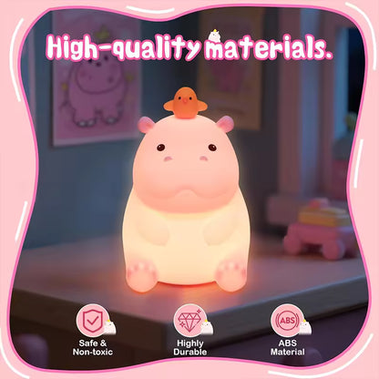 Hippo Night Light, LED Squishy Novelty Animal Lamp, Food Grade Silicone, 2 Level Dimmable, Nursery Nightlight for Desk Decor, Funny Gifts Stuff for Boys Girls Baby, White Elephant Gifts