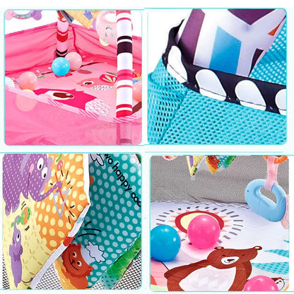 Baby Gym Play Mat, 8-in-1 Tummy Time Mat & Ball Pit with 6 Toys, Washable Baby Activity Mat for Visual, Hearing, Sensory, Motor Development, Babies Gift for Newborn Infant 0-3-6-9-12 Months