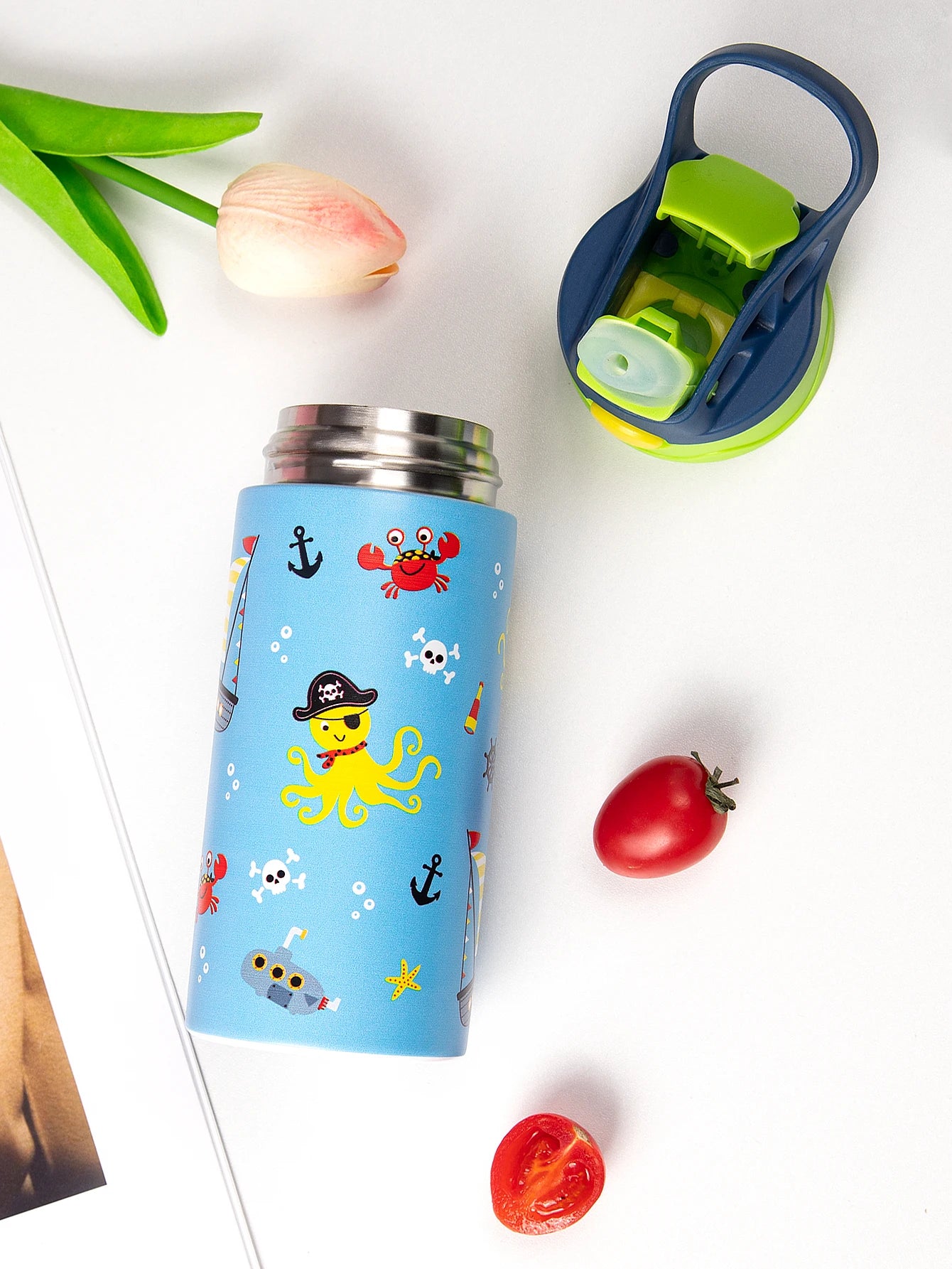 Kids Insulated Water Bottle with Straw Lid & Handle Stainless Steel Metal Tumbler Leak Proof Double Wall Vacuum Kids Cup Toddler Water Bottle for School Boys Girls