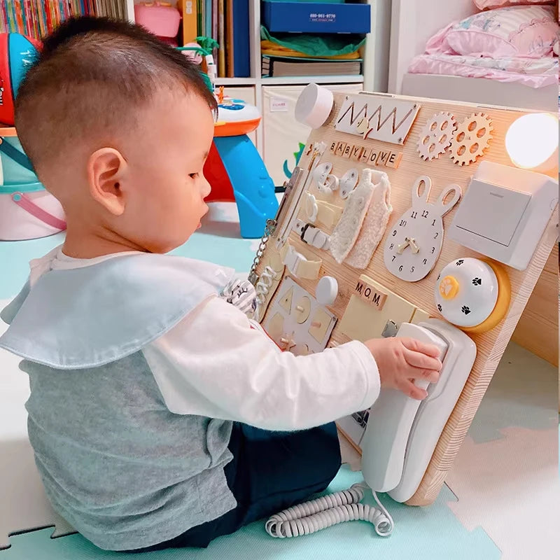 Montessori Busy Board Toys For Children Educational Games DIY Busy Board Parts Wooden Toys Sensory Board Games Puzzles For Kids