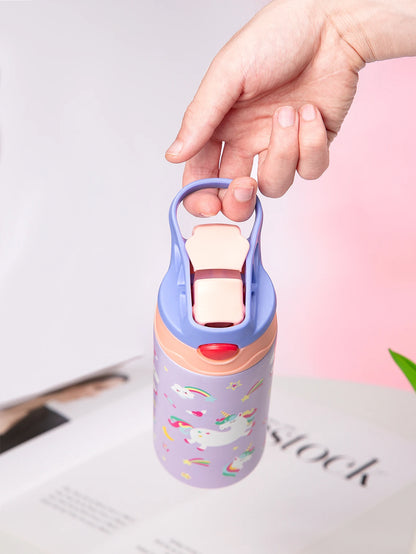Kids Insulated Water Bottle with Straw Lid & Handle Stainless Steel Metal Tumbler Leak Proof Double Wall Vacuum Kids Cup Toddler Water Bottle for School Boys Girls