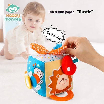 Soft Baby Activity Cube Montessori Toy Interactive Sensory Development Block with Crinkle Sound Textured Tab Early Learning Play