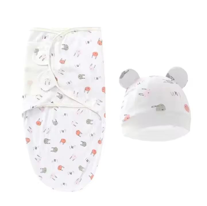 Essentials Easy Swaddle Wrap Quick Change, Snug Cotton Knit Baby Wrap Swaddle Blanket with hat for Newborns 0-6 Months