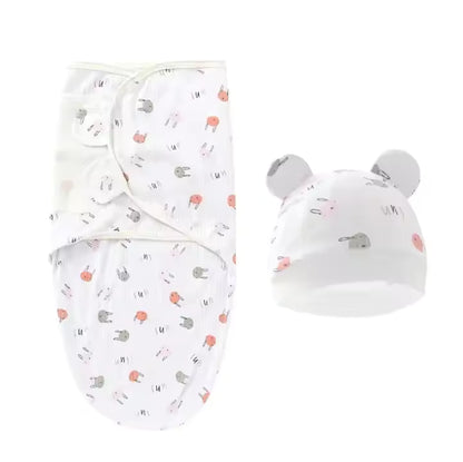 Essentials Easy Swaddle Wrap Quick Change, Snug Cotton Knit Baby Wrap Swaddle Blanket with hat for Newborns 0-6 Months