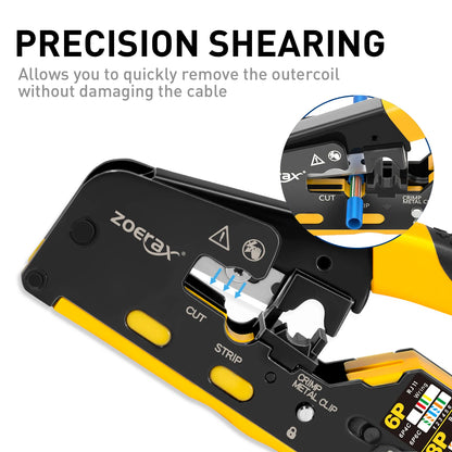 RJ45 Crimp Tool Kit Pass Thru Ethernet Crimper for Cat5e Cat6 Cat6a 8P8C Modular Connectors, All-in-One Cat6 Crimping Tool and Tester