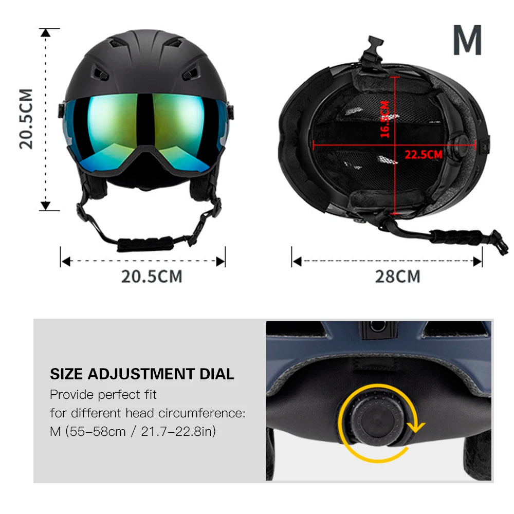 Snowboard Helmet with Ski Goggles, Ski Helmet and 2-in-1 Visor Detachable Goggles Set, Protective EPS Foam