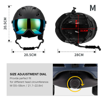 Snowboard Helmet with Ski Goggles, Ski Helmet and 2-in-1 Visor Detachable Goggles Set, Protective EPS Foam