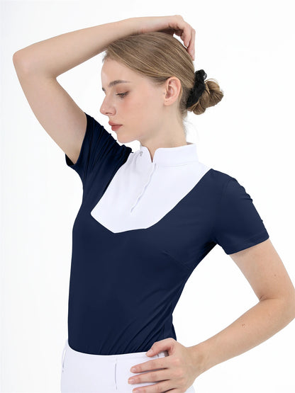 M LOGO Equestrian t-Shirts Short Sleeve Tops Horse Riding Clothing Women Button Training Rider Blouse Competition Show Top
