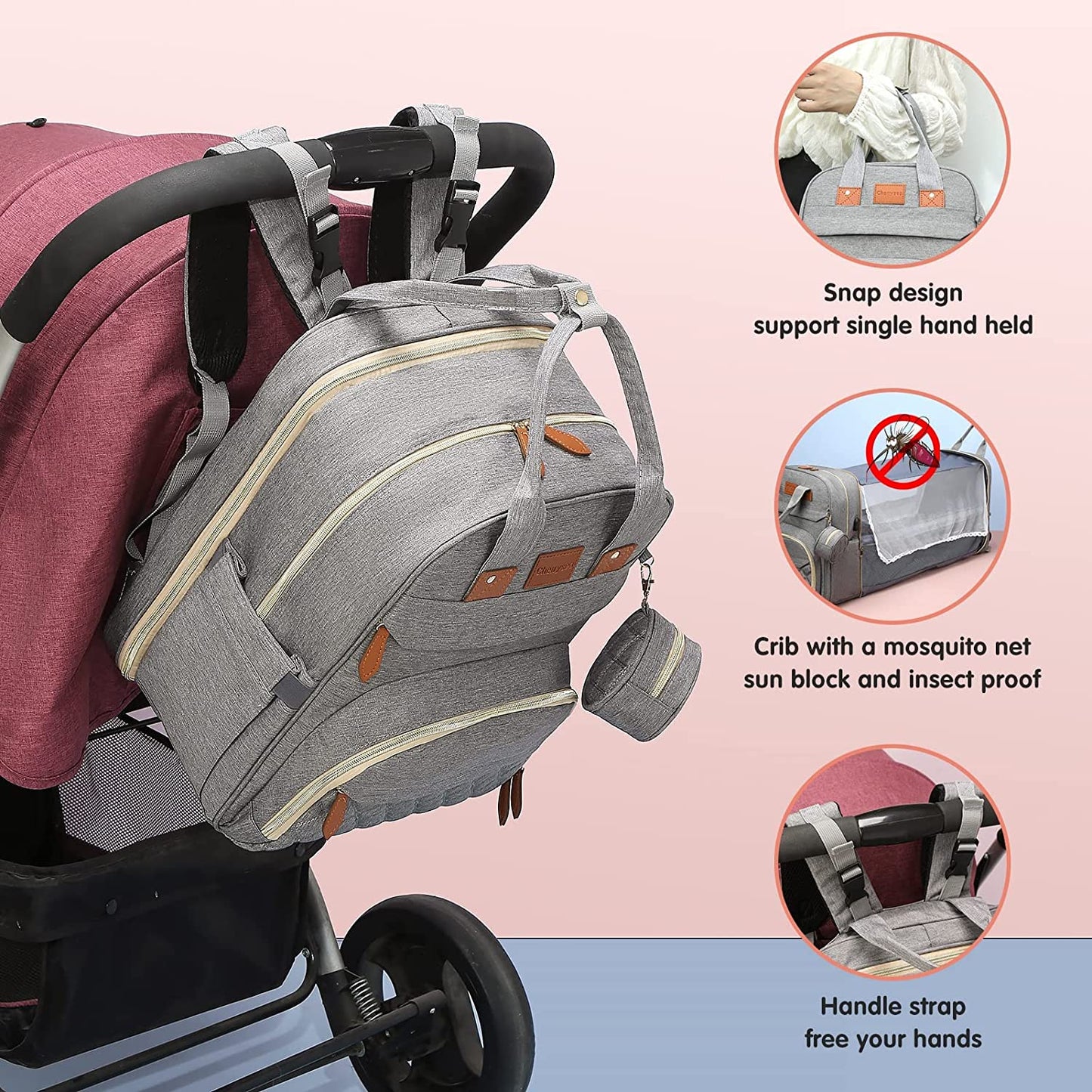 Diaper Bag Backpack  Foldable Baby Bed Waterproof Travel Bag with USB Charge Diaper Bag Backpack with Changing Bed 3 types