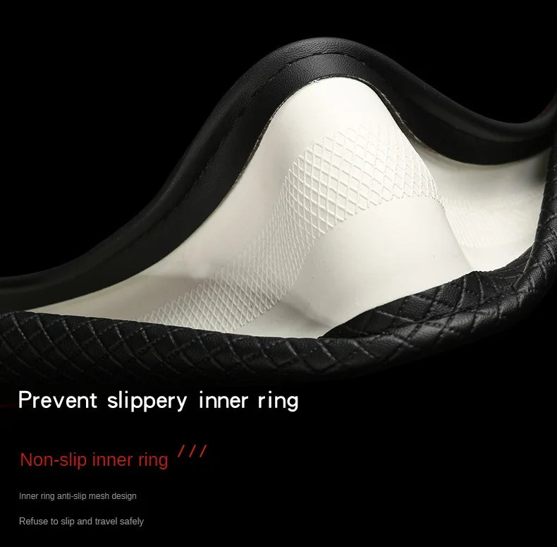 All Seasons Leather Diamond Steering Wheel Cover Universal Fit for 14 .5-15 Inch Durable Leather Cover Anti-Slip Veins Design