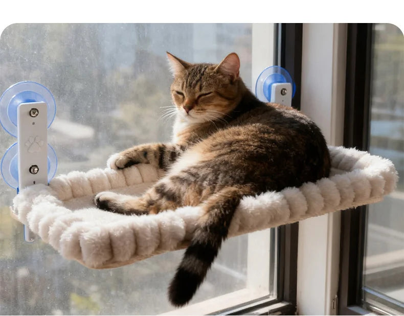 Foldable Cat Window Perch - Cordless, Ultra Soft Machine Washable Bed with 4-Sided Bolster, Metal Frame - Window Hammock for Large Cats and Kittens
