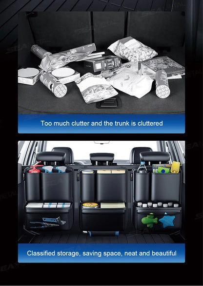 SEAMETAL Leatherette Car Trunk Organizer Large Capacity Seat Back Storage Bag with 4 Pockets Multifunction Use for Car Trunk SUV
