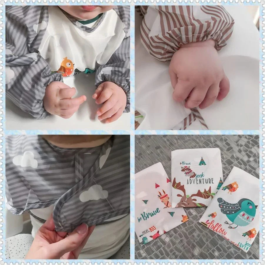 For1-3Year Baby Long Sleeve Scarf Waterproof Toddler Art Smock Feeding Bib Apron Pocket Infant Boys Girls Burp Cloth Banana Bibs