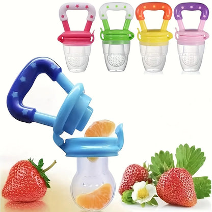 9pcs Baby Feeding Set: 1pc Silicone Squeeze Feeding Bottle With Spoon, 2pcs Fruit Feeder Pacifiers, 6pcs Mesh Pouches (2pcs S+2p