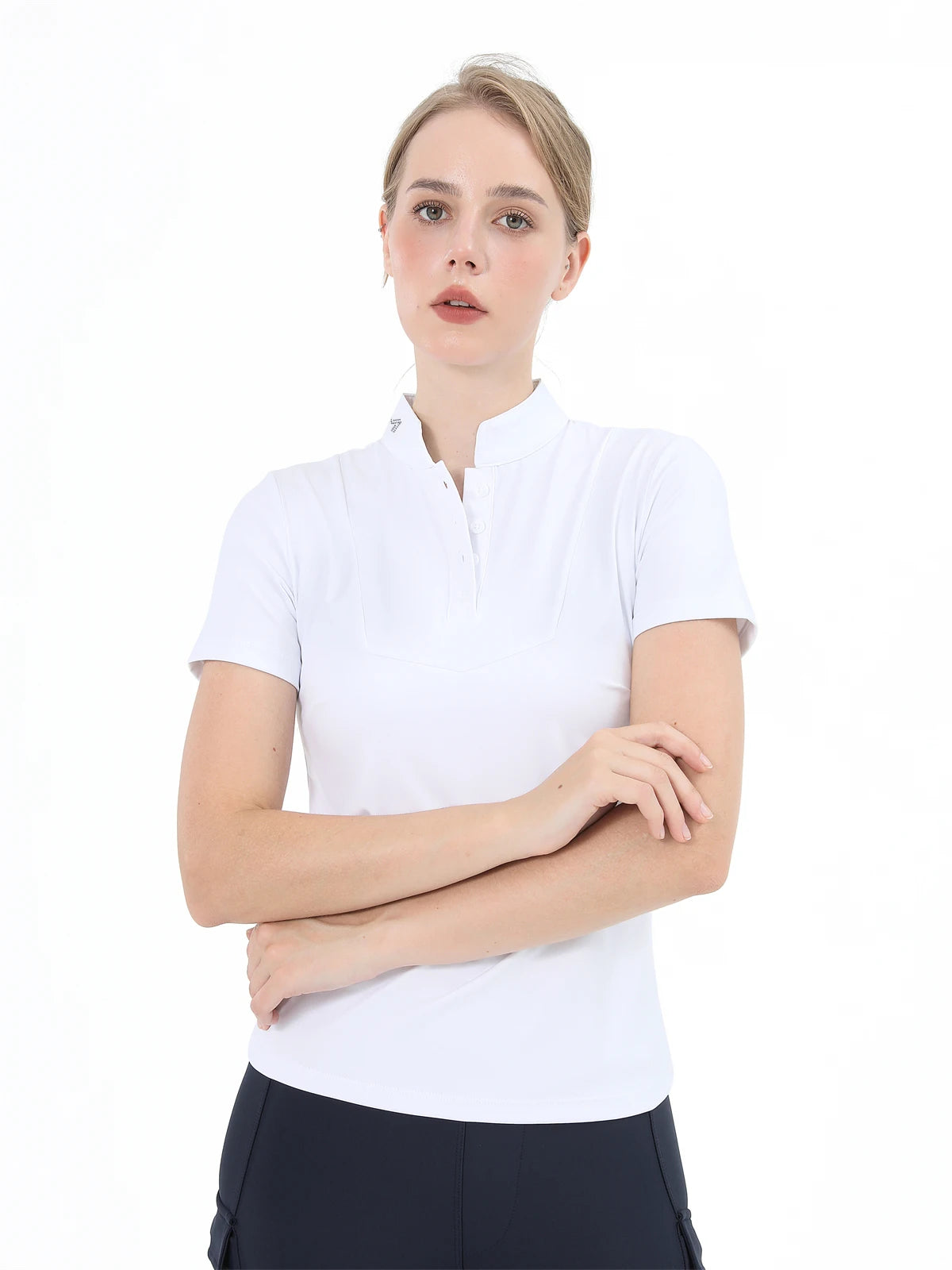 M LOGO Equestrian t-Shirts Short Sleeve Tops Horse Riding Clothing Women Button Training Rider Blouse Competition Show Top