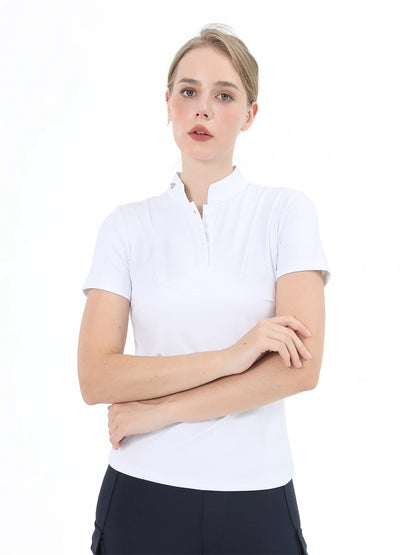 M LOGO Equestrian t-Shirts Short Sleeve Tops Horse Riding Clothing Women Button Training Rider Blouse Competition Show Top