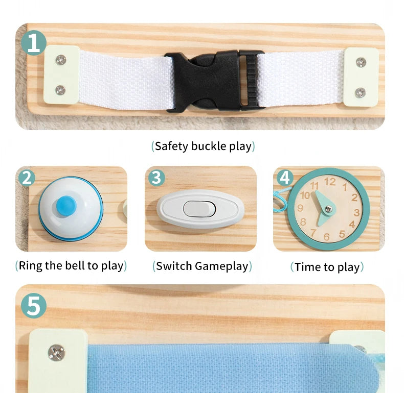 Montessori Busy Board for Toddlers Wooden Activity Sensory Board for Fine Motor Skills Travel Educational Learning Toys for Kid