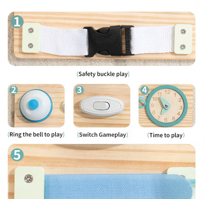 Montessori Busy Board for Toddlers Wooden Activity Sensory Board for Fine Motor Skills Travel Educational Learning Toys for Kid