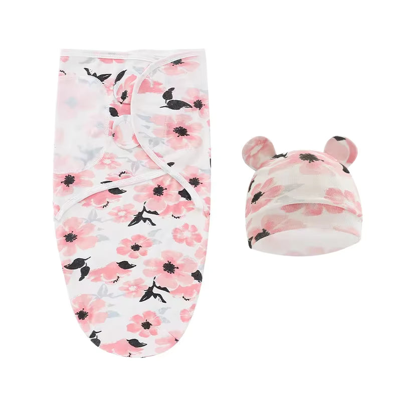 Essentials Easy Swaddle Wrap Quick Change, Snug Cotton Knit Baby Wrap Swaddle Blanket with hat for Newborns 0-6 Months