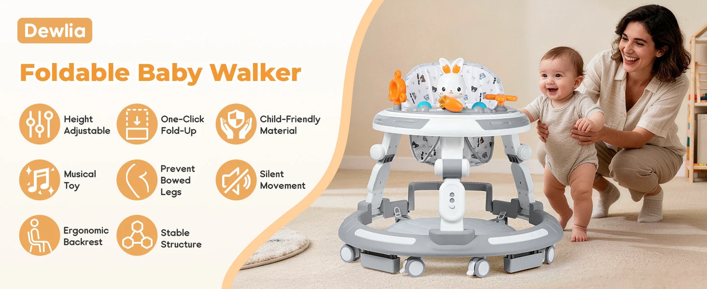 Safety-Enhanced 4-In-1 Grow-With-Me Baby Walker & Play Center - Adjustable 8 Heights, Anti-Tip Base, 8 Silent Brake Wheels
