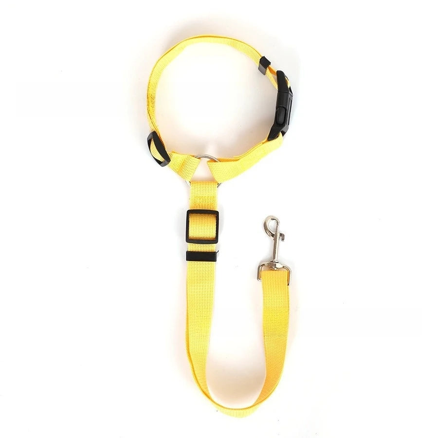 Solid Color Two-in-one Pet Car Seat Belt Nylon Lead Leash Backseat Safety Belt Adjustable Dogs Harness Collar Pet Accessories