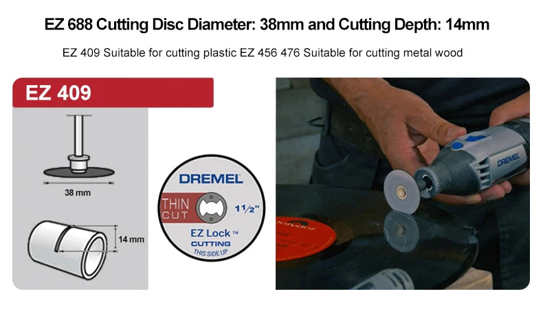 Dremel EZ688-01 EZ LOCK Rotary Tool Cutting Discs Accessory Kit Grinding Wheel for Metal Wood Glass Plastic Cut off Polish 11Pcs