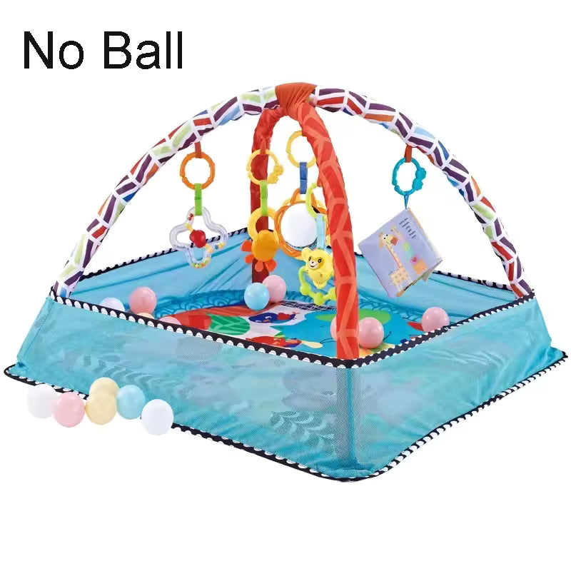 3-in-1 Plush Baby Play Gym, Activity Mat with Convertible Gym and Pillow, 5 Sensory Toys, Play Center from Newborn to Toddler