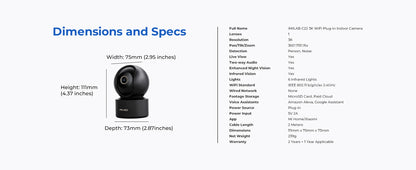 IMILAB Baby Monitor Indoor Security Camera with AI Detection Night Vision 2-Way Audio 360° PTZ Compatible with Xiaomi Home App