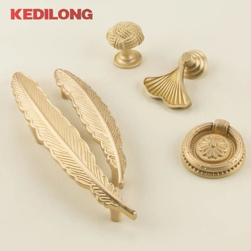 Cabinet Handles Brushed Brass Kitchen Knobs European style minimalist solid brass cabinet DIY pull handle classical luxury drawer gold knob cabinet door long handle