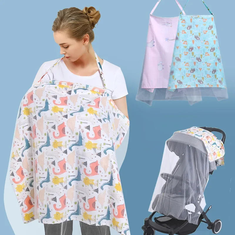 100% Cotton Baby Feeding Nursing Covers Mother Outing Breastfeeding Towel Nursing Cloth with Mosquito Net Baby Stroller