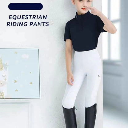 Summer children's equestrian pants high elasticity knitted children's horse riding pants full silicone