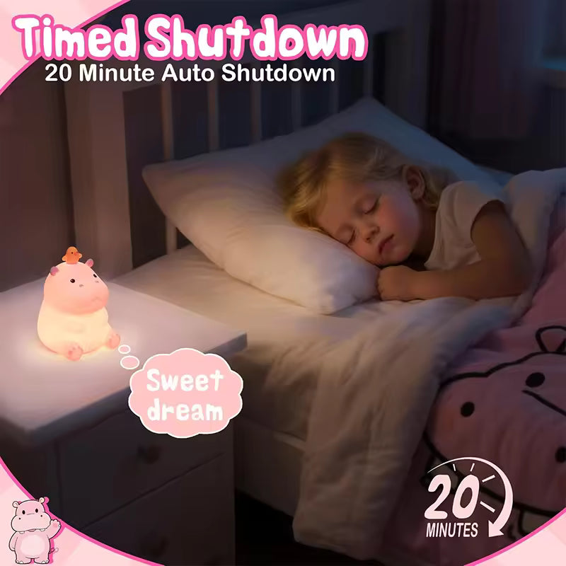 Hippo Night Light, LED Squishy Novelty Animal Lamp, Food Grade Silicone, 2 Level Dimmable, Nursery Nightlight for Desk Decor, Funny Gifts Stuff for Boys Girls Baby, White Elephant Gifts