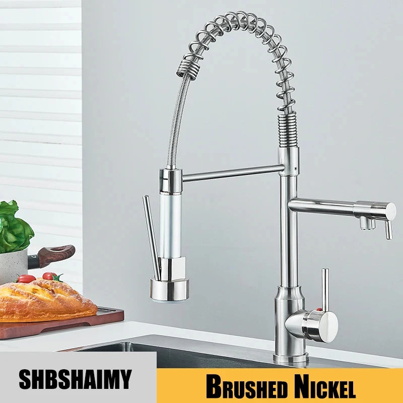 Kitchen Faucet with Pull Down Sprayer, Commercial Single Handle Stainless Steel Kitchen Faucets with Deck Plate