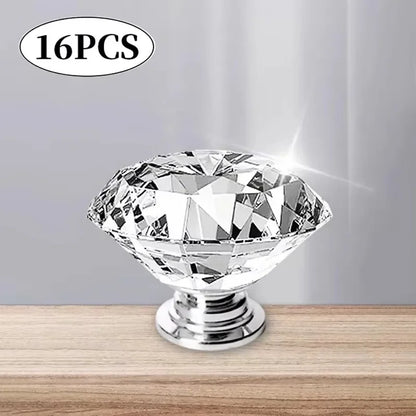 Passage Glass Door Knobs Interior, 16Pcs Diamond Furniture Door Knobs Crystal Glass Pot Cover Handles Cabinet Pull Decorative for Dresser Cupboard Wardrobe