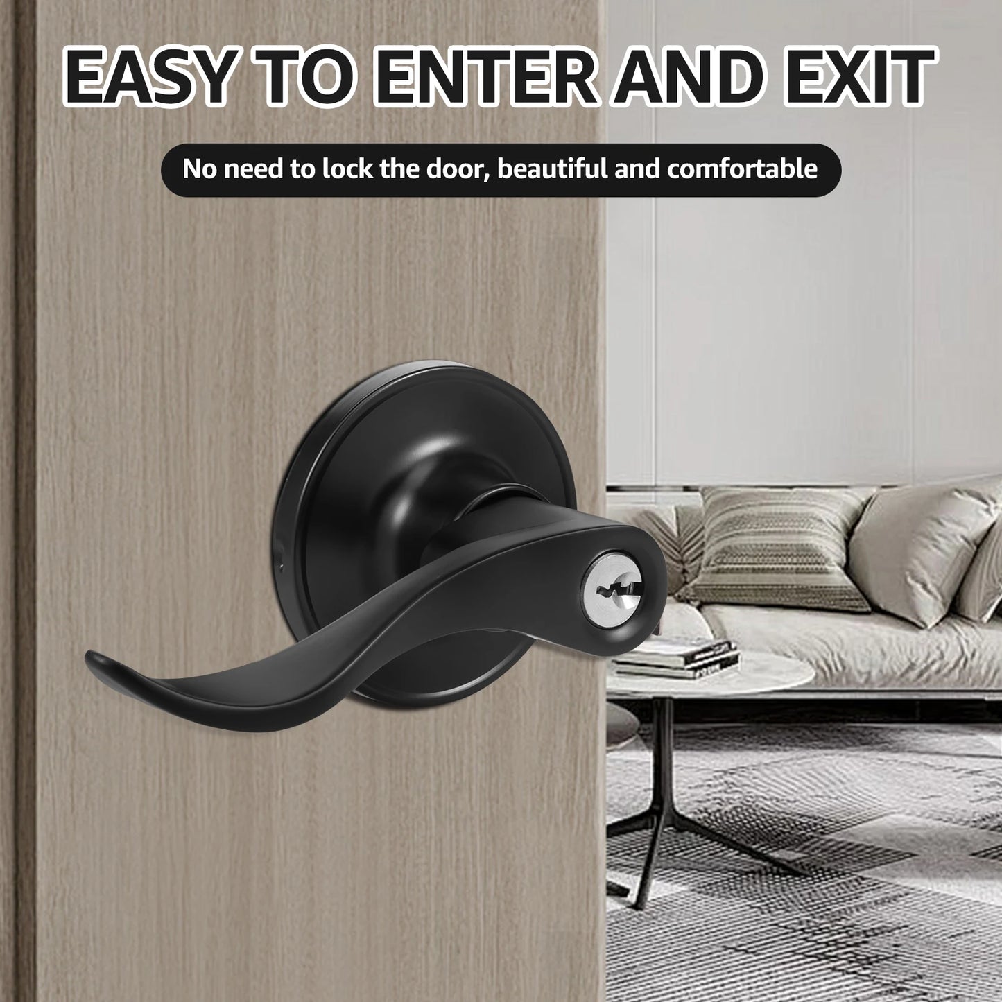 Wave Style Keyed Alike Entry Levers, Reversible Keyed Door Handles with Lock and Same Keys, Exterior Interior Entry Locks