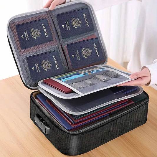 Fireproof Document Box, Hard Case File Box with Fireproof Zipper＆Lock, Heat Insulated Fire and Water Resistant File Organizer Storage Safe for Important Documents Laptop Cash