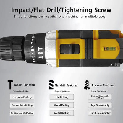Cordless Drill: Multifunctional 21V rechargeable impact drill lithium battery cross-border flashlight gun drill electric screwdriver electric dr