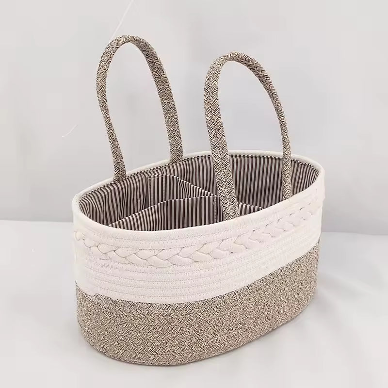 Baby Changing Basket Includes Diaper Caddy - Soft & Waterproof Dual-Cover, Portable, Changing Pad for Dresser & Changing Table, Gift for Baby Shower, Organic Cotton Rope