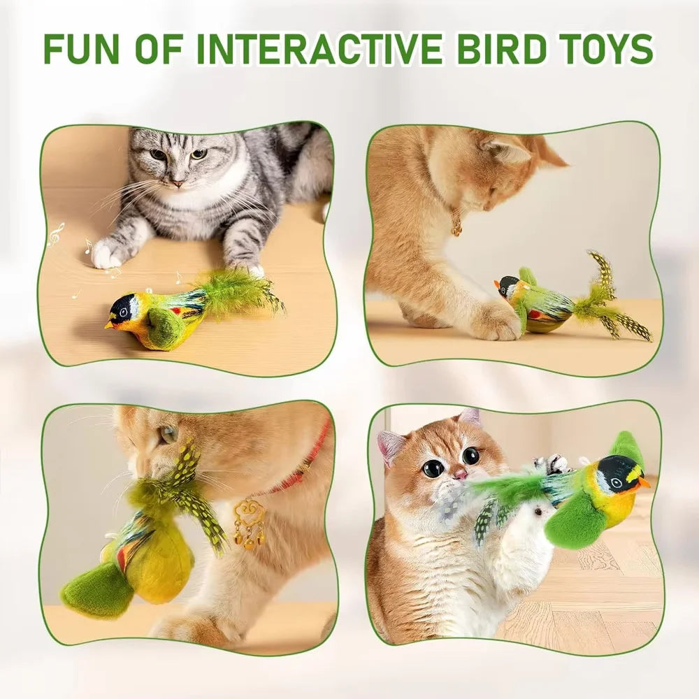 Interactive Cat Toy with Realistic Bird Sound - Plush Chirping Bird Catnip Toy for Cats & Kittens, Simulation Bird Teaser Toy