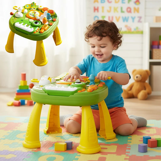Montessori Educational Activity Table Toy for Babies, Sensory Learning with Lights Music Sound, Early Development Toys for Kids