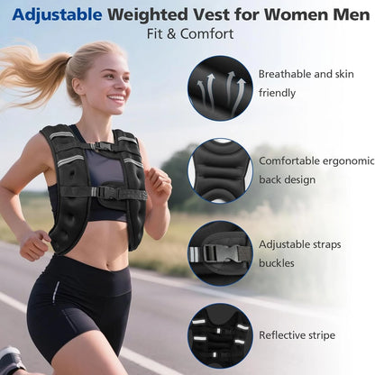 Weighted Vest Washable, Z-Fit Soft Iron Weighted Vest for Women and Men, 3/5/8 KG Weight Vest with Reflective Stripes & Adjustable Straps, Ultra Thin Weight Vest for Home Gym Strength Training Weight Loss Workout