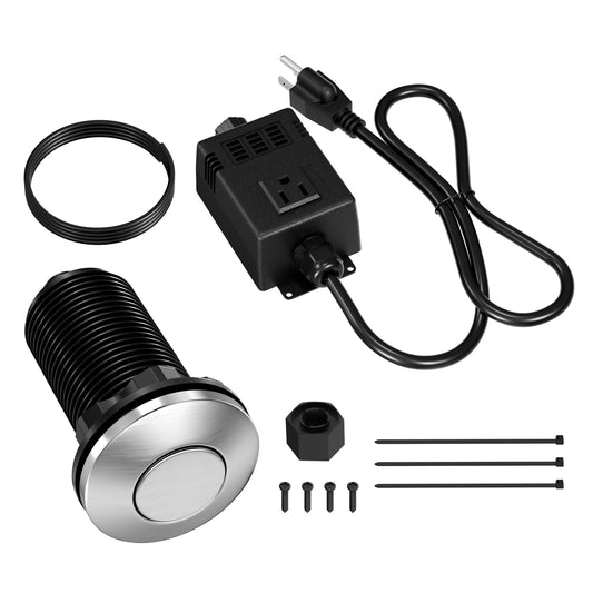 Garbage Disposal Air Switch Kit - Professional Garbage Disposal Button Kit Air Switch Garbage Disposal Brushed Stainless Steel Long Button Sink Top Switch with 16 AWG
