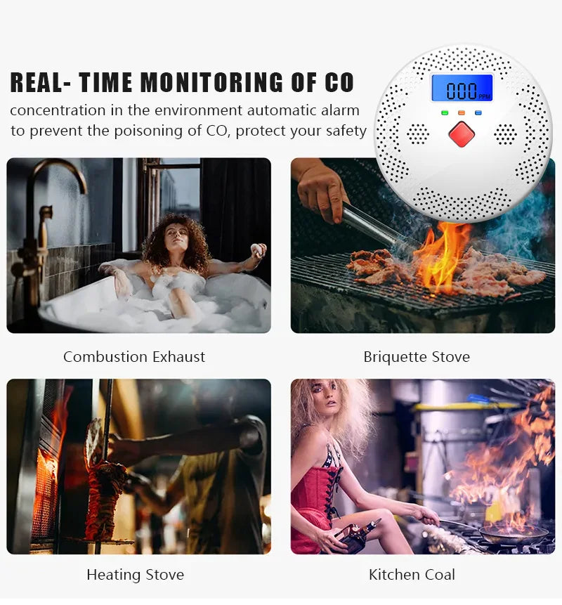 Tuya WiFi Smart Carbon Monoxide Detector Alarm 85dB Sound Warning LCD Digital Display Home Indoor CO Poisoning Siren