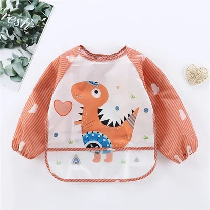 For1-3Year Baby Long Sleeve Scarf Waterproof Toddler Art Smock Feeding Bib Apron Pocket Infant Boys Girls Burp Cloth Banana Bibs